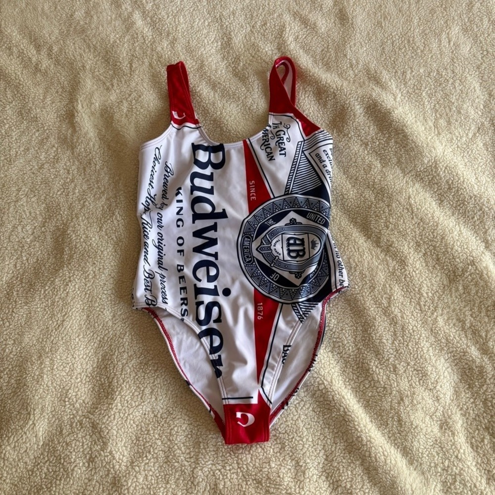 Shinesty Budweiser Logo One Piece Swimsuit Women's M White/Red/Blue
